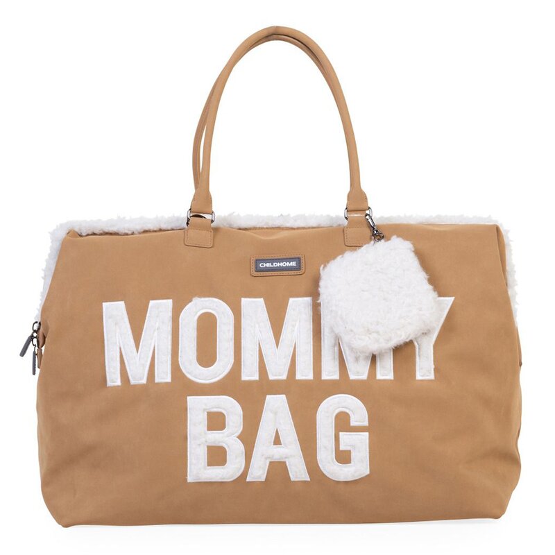 Geanta de infasat Childhome Mommy Bag, aspect piele intoarsa Bej