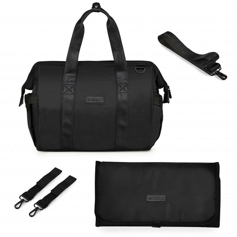 Geanta multifunctionala pentru parinti Skiddou Inger, Onyz Leather, Negru