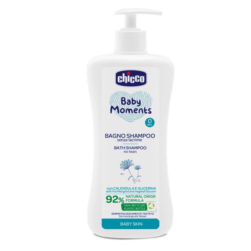 Gel de dus si sampon 2 in 1 fara lacrimi Chicco Baby Moments Baby Skin, 750ml, 0 luni+