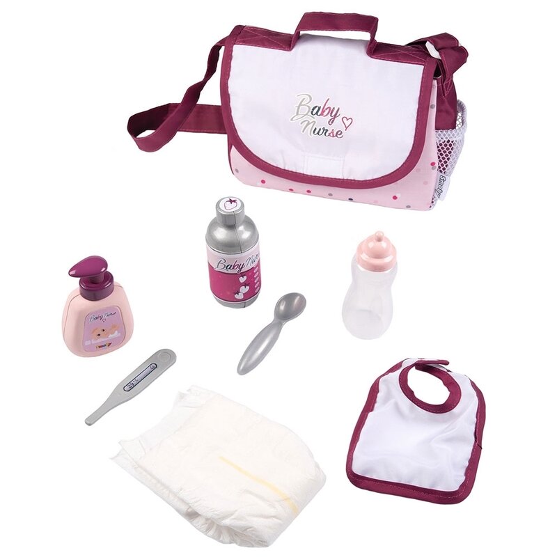 Smoby - set de joaca gentuta de infasat pentru papusa baby nurse changing bag, cu accesorii