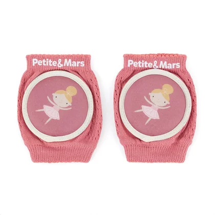 Genunchiere cu pernute, Petite&Mars, Cu elastic, Material respirabil, Stratul antiderapant, 13x10 cm, 6 luni+, Roz