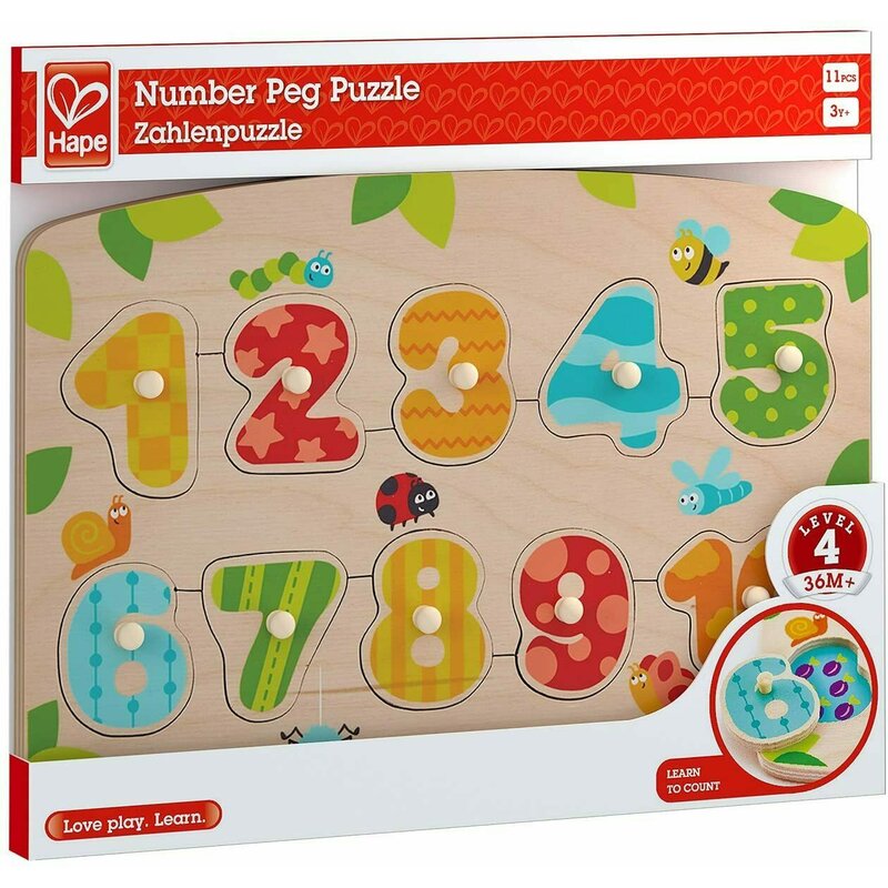 Hape - puzzle din lemn numere , puzzle copii, piese 10
