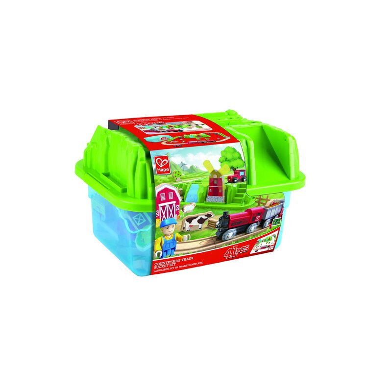 Hape - SET TRENULET RUSTIC CU CUTIE DE DEPOZITARE