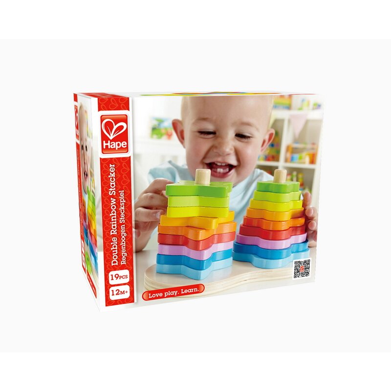Hape - jucarie pentru sortat si stivuit turn dublu curcubeu