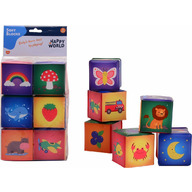 Cuburi moi, Happy World, 7 5 x 7 5 cm, 0 luni - 5 ani, 6 piese, Conform cu standardul de siguranta EN71, Multicolor