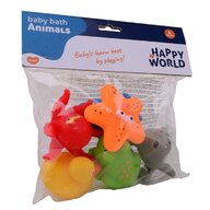 Set jucarii de baie, Happy World, Din cauciuc, 6 buc, 6 luni+, Multicolor