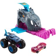 Mattel - Set de joaca Lansator Monster truck team Mega wrex , Hot wheels,  Cu 2 masinute