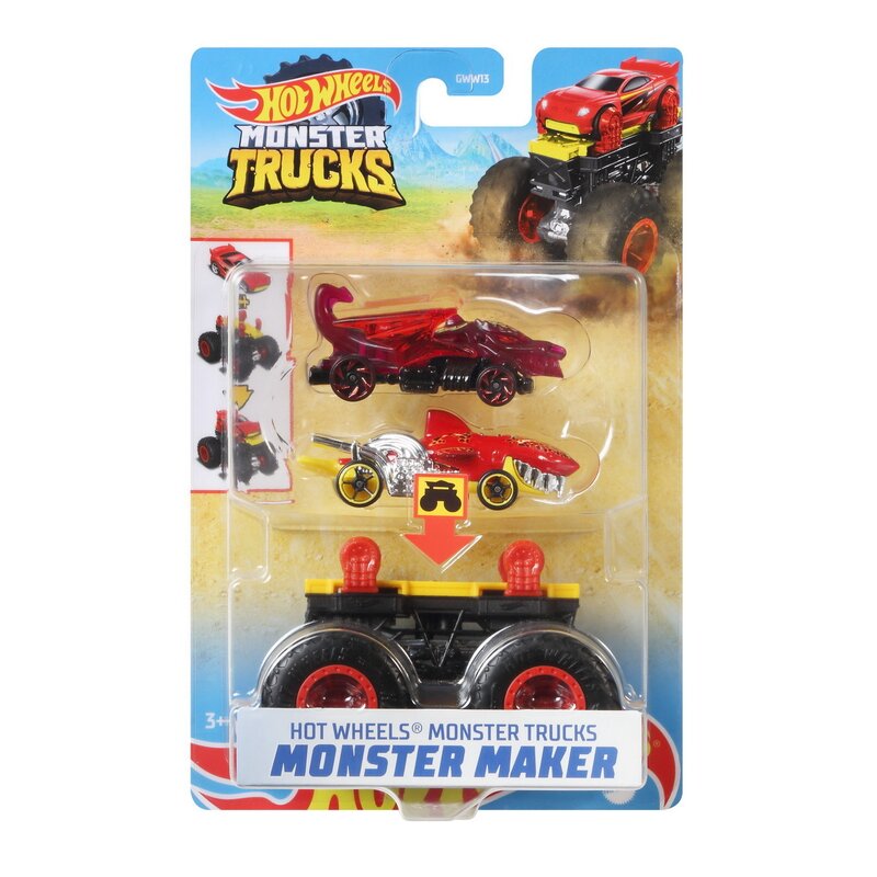 Mattel - hot wheels monster truck cu masinute neagru si rosu