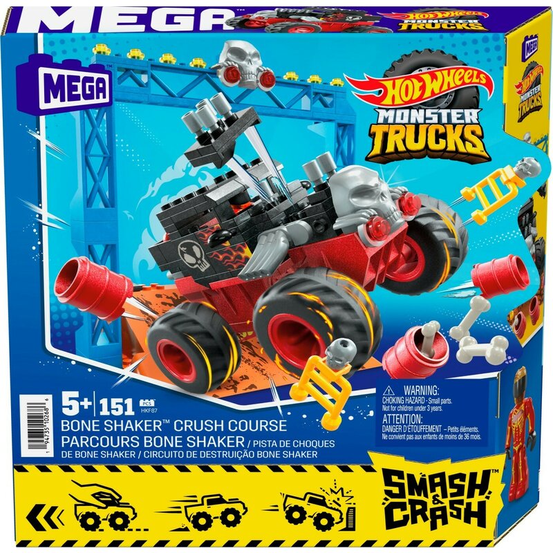 HOT WHEELS MONSTER TRUCK MEGA SET CONSTRUCTIE CURSA BONE SHAKER CRUSH