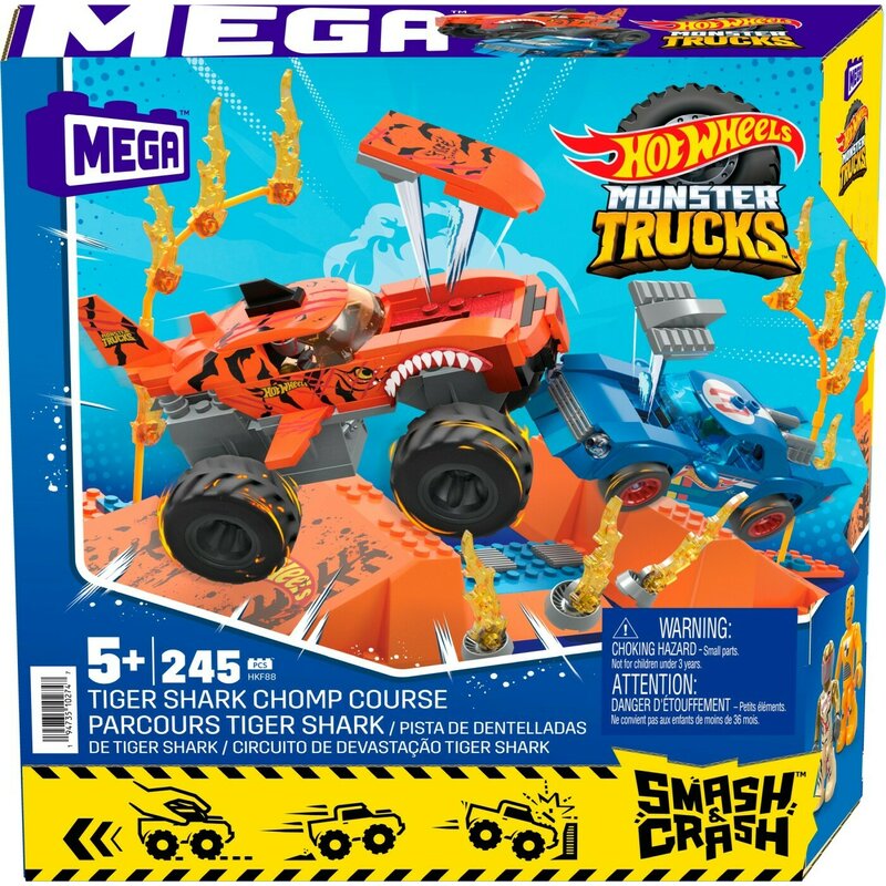 HOT WHEELS MONSTER TRUCK MEGA SET CONSTRUCTIE CURSA TIGER SHARK CHOMP