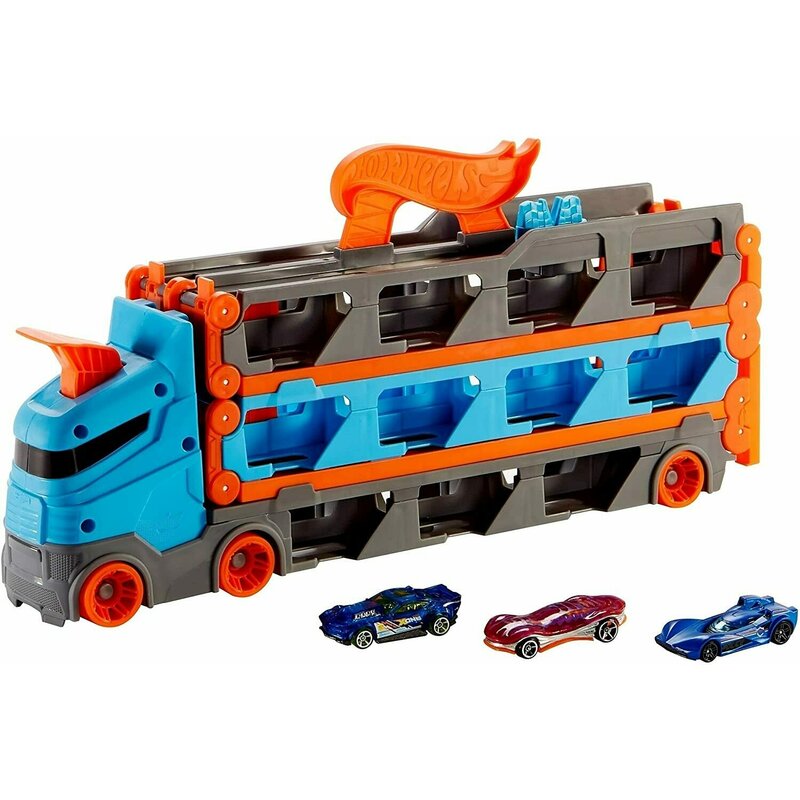 Mattel - Set de joaca Transportator , Hot wheels, Cu 3 masinute, Transformabil in pista