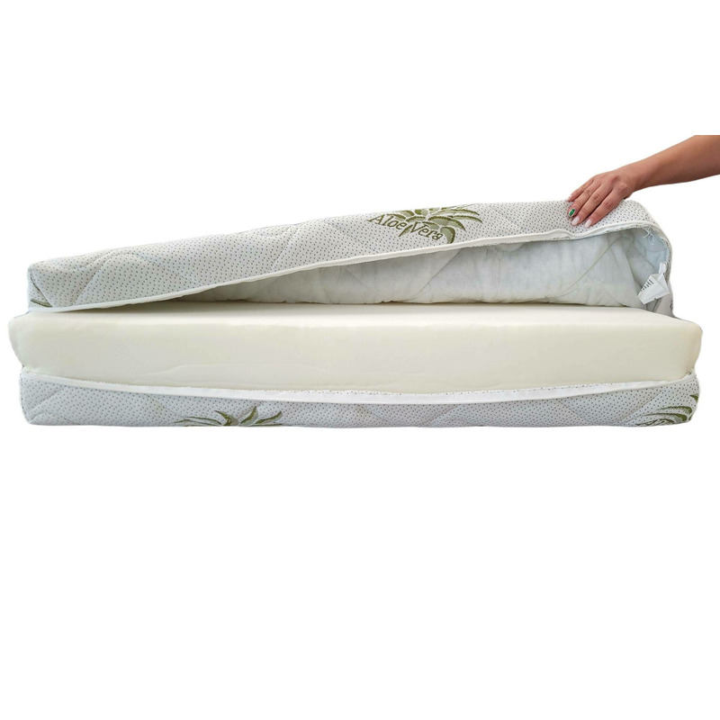 Husa saltea 80x190x14, Aloe Vera, matlasata, lavabila, detasabila, cu fermoar 4 laturi