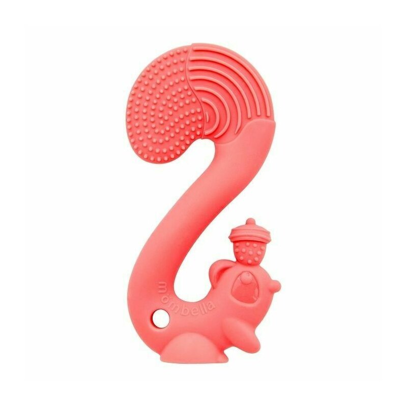 Mombella - jucarie dentitie inel gingival veverita din silicon, roz