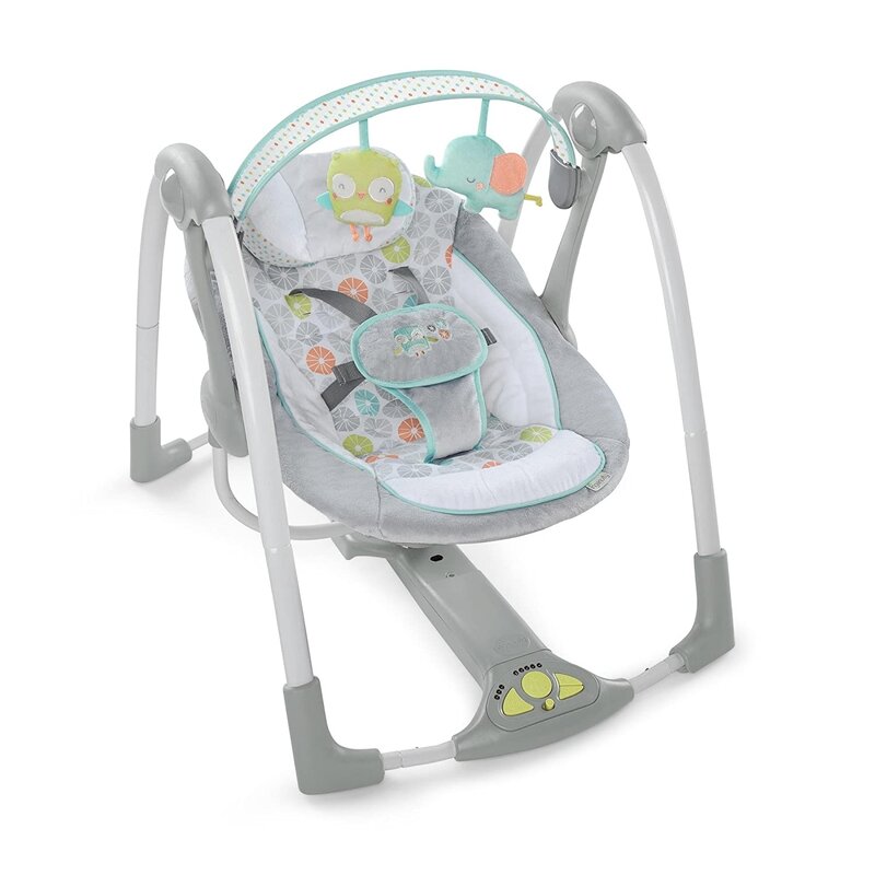 Leagan, InGenuity, Swingn Go Portable Swing, Hugs & Hoots, Pliabil, Portabil, Cu muzica, 77x53 cm