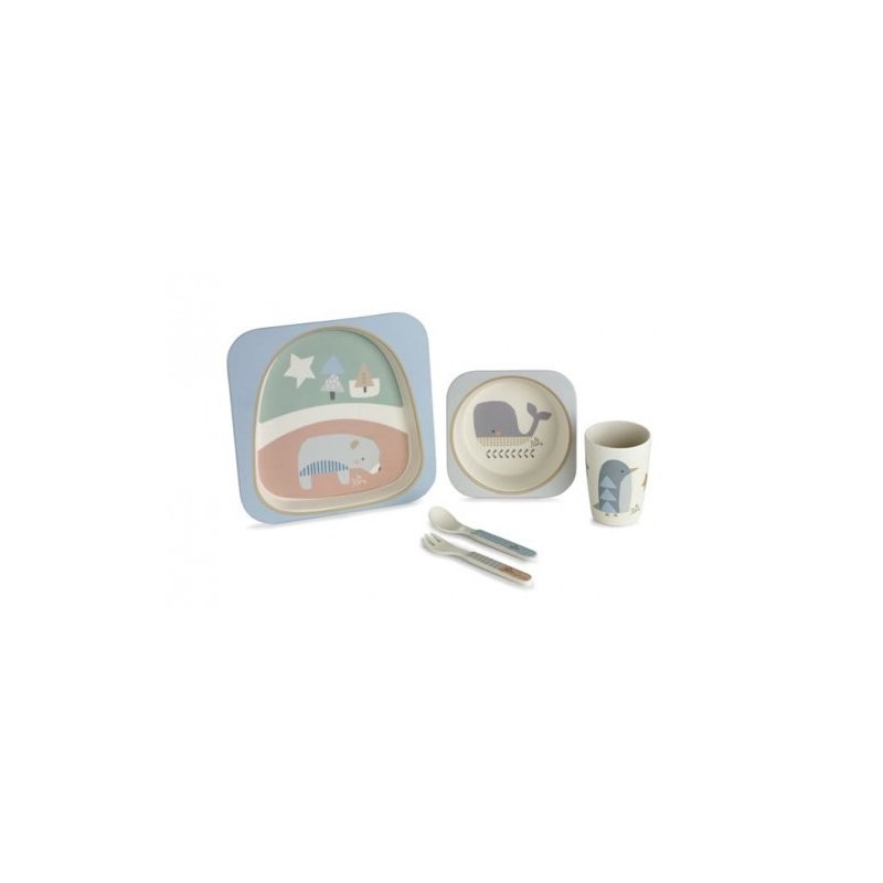 Jane - set hranire din 5 piese din bamboo, blue