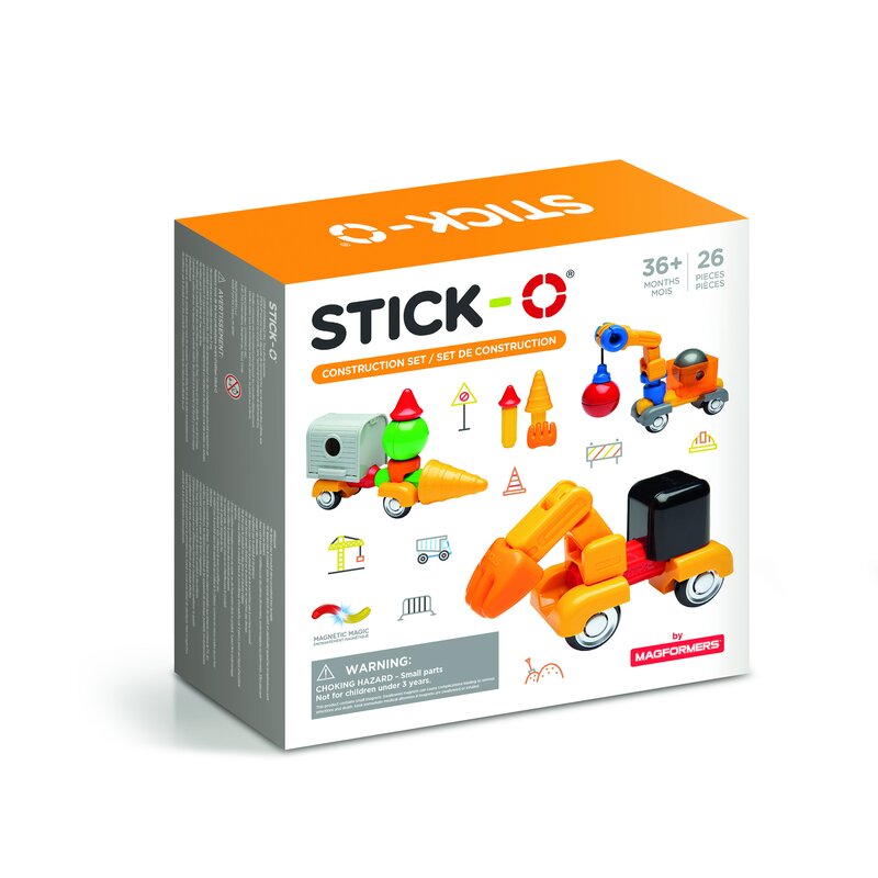 Clicstoys - joc cu magneti stick-o, set de construit vehicule, 26 piese