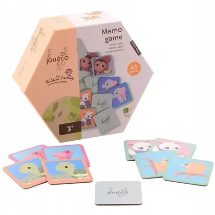 Joc de memorie, Joueco, Animale salbatice, 40 de cartonase, Din carton, 3 ani+, Multicolor