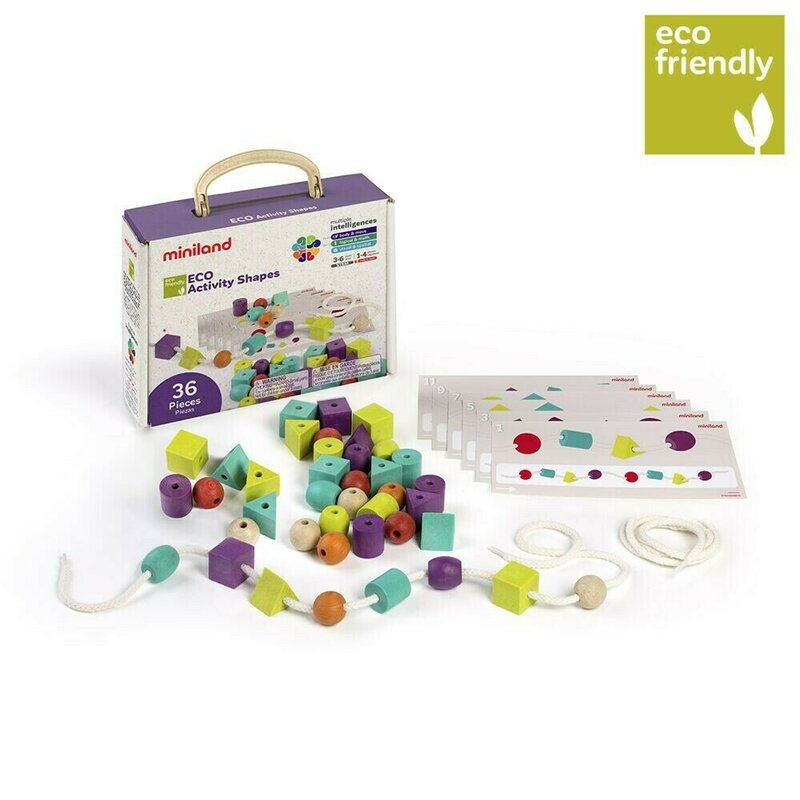 Miniland - set creativ forme geometrice , pentru insirat, din materiale ecologice
