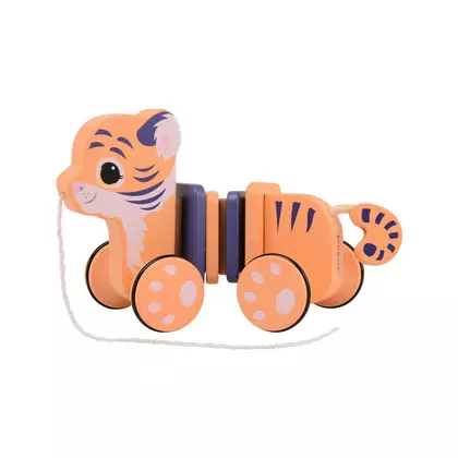 Jucarie de tras, Joueco, Tigru, Colectia The Wildies Family, Din lemn certificat FSC, 26 x 10 x 15 cm, 12 luni+, Multicolor