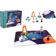 Set de joaca, Joueco, Statie spatiala, Din lemn certificat FSC, Include o plansa si 6 figurine in forma de elemente spatiale, 12 luni+, Multicolor