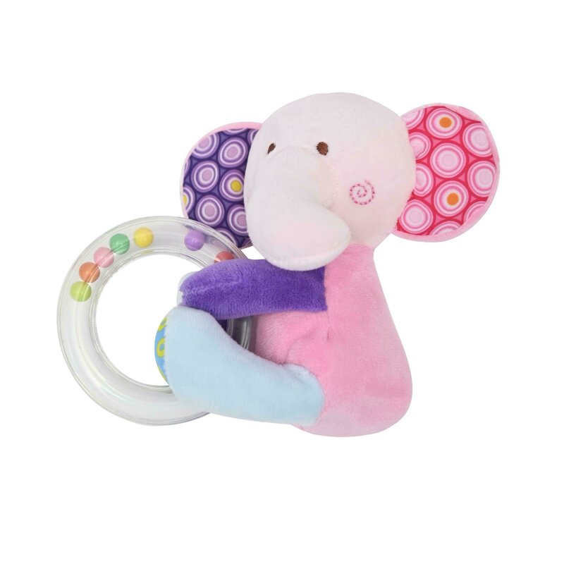 Lorelli Toys - Zornaitoare de plus Elefant 11 cm, Cu inel si bilute zornaitoare