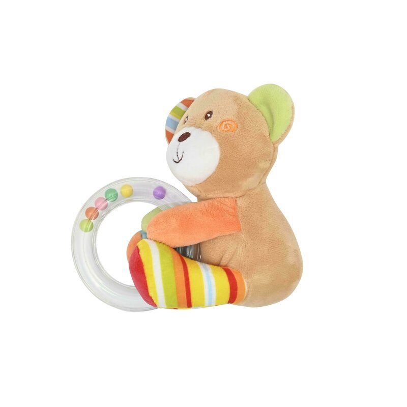 Lorelli Toys - Zornaitoare de plus Ursulet 11 cm, Cu inel si bilute zornaitoare