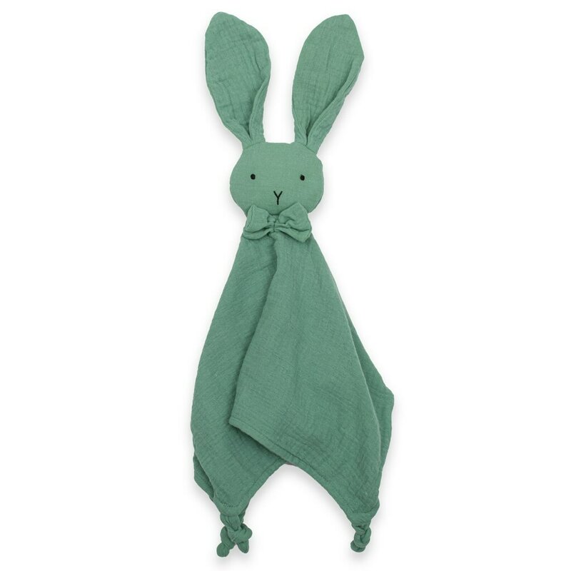 Jucarie textila, New Baby, Baby Rabbit, Pentru bebelusi, Moale, Din muselina, 100% bumbac,30x30 cm, Green