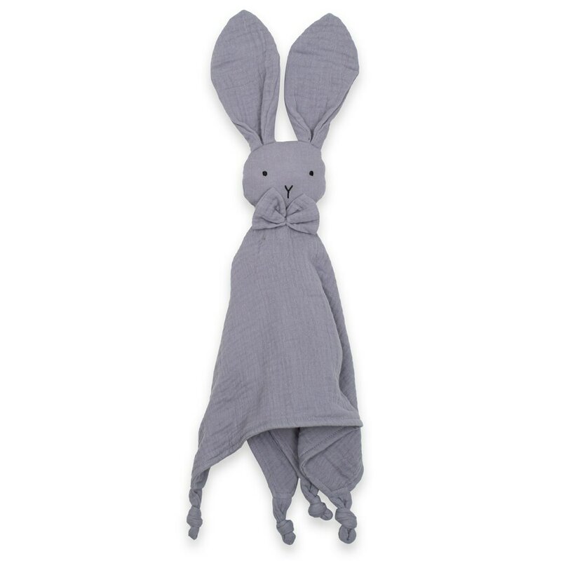 Jucarie textila, New Baby, Baby Rabbit, Pentru bebelusi, Moale, Din muselina, 100% bumbac,30x30 cm, Grey