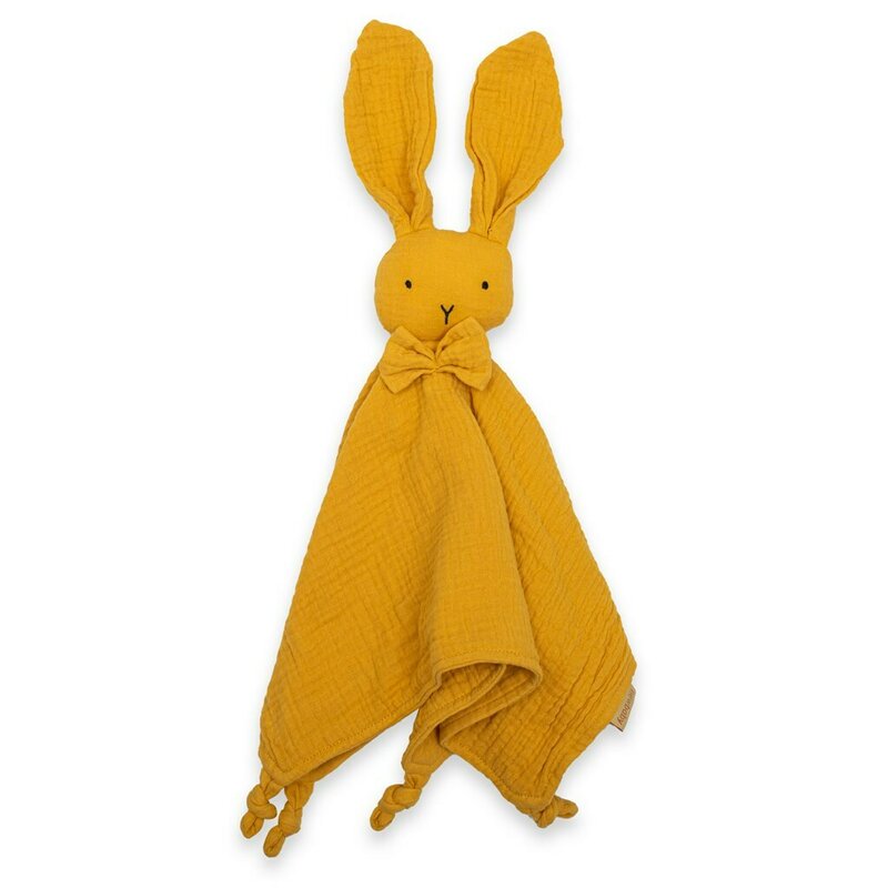 Jucarie textila, New Baby, Baby Rabbit, Pentru bebelusi, Moale, Din muselina, 100% bumbac,30x30 cm, Mustard