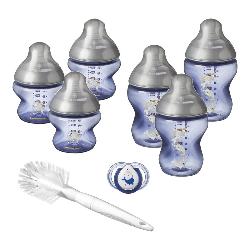 Tommee tippee - kit biberoane nou nascut, onl baieti, 0 luni+, pestisor albastru