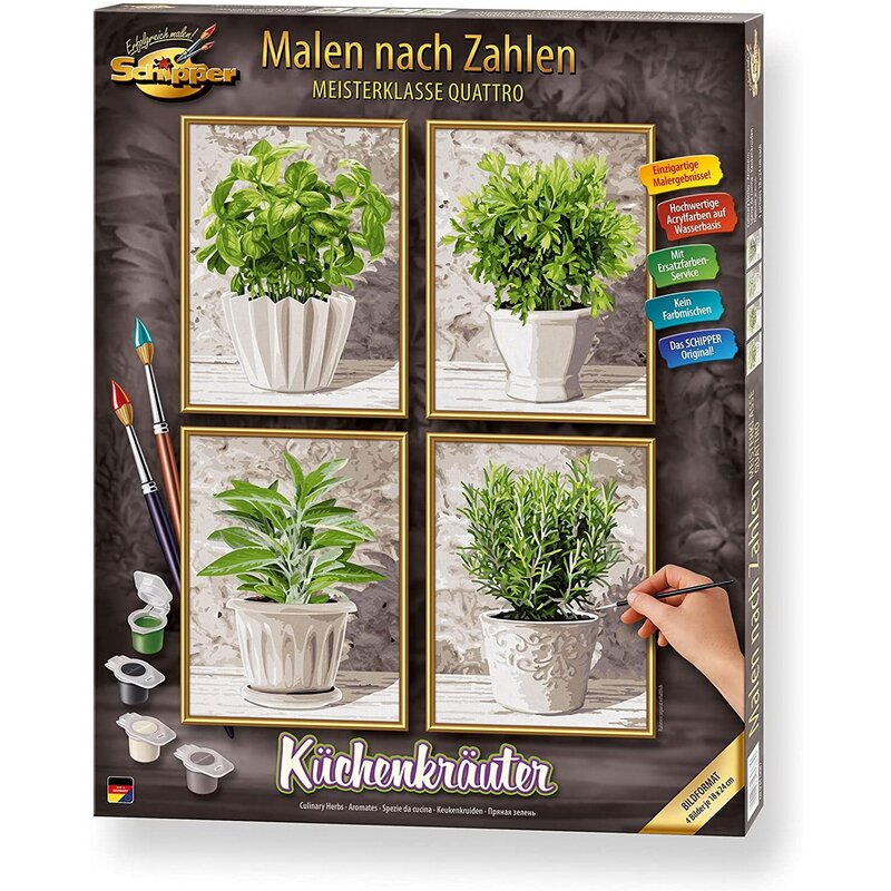 Simba - kit pictura pe numere schipper ierburi culinare, 4 tablouri