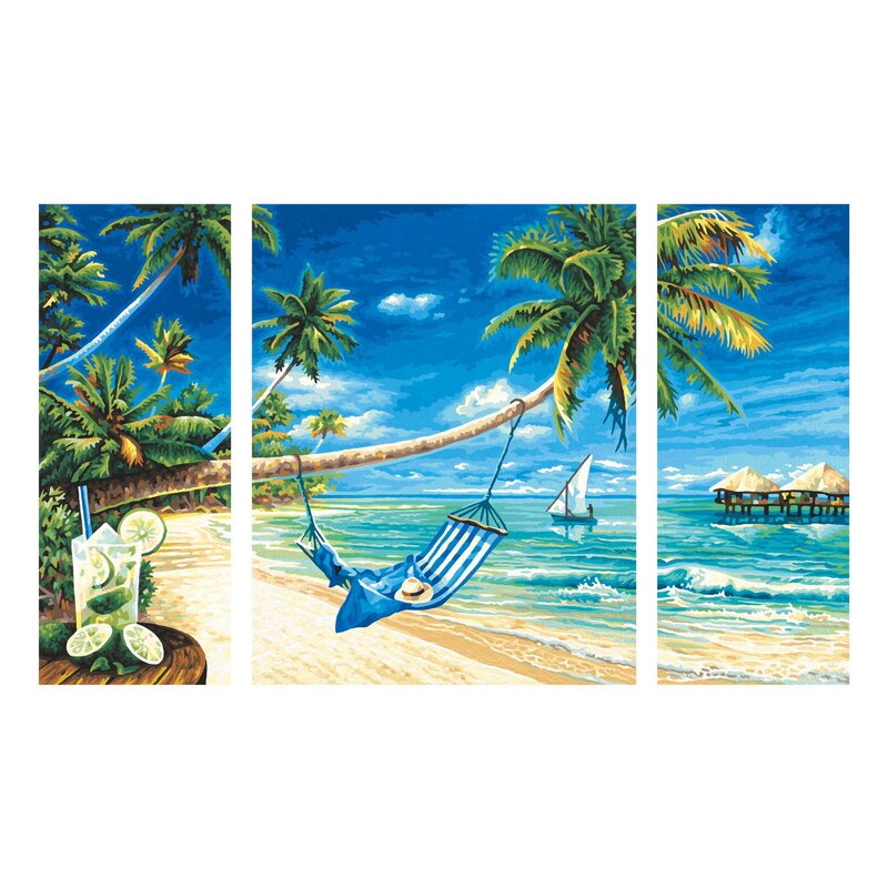 Simba - Pictura pe numere Pe plaja , Schipper , 3 tablouri, Multicolor