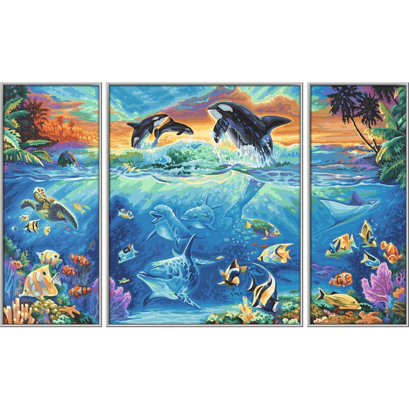 Simba - pictura pe numere viata marina , schipper , 3 tablouri, multicolor