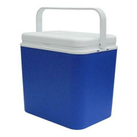 Lada frigorifica volum 30 Litri, pentru camping, iarba verde si diverse activitati, albastra cu alb