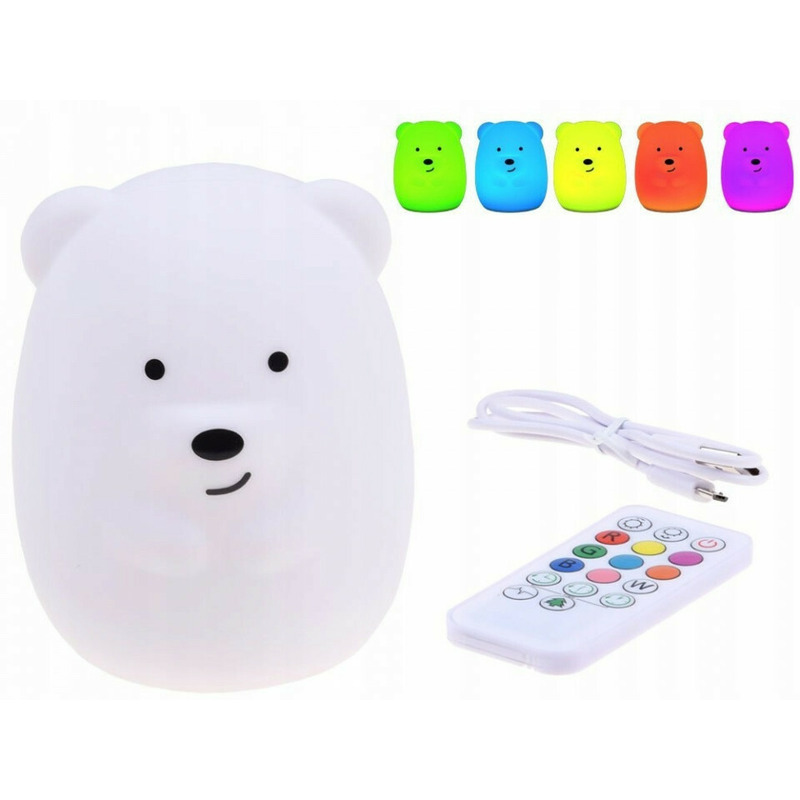 Lampa de veghe, Jokomisiada, Teddy Bear, Cu 3 moduri de functionare, Cu telecomanda, Cu 9 culori diferite activate prin control Touch, White