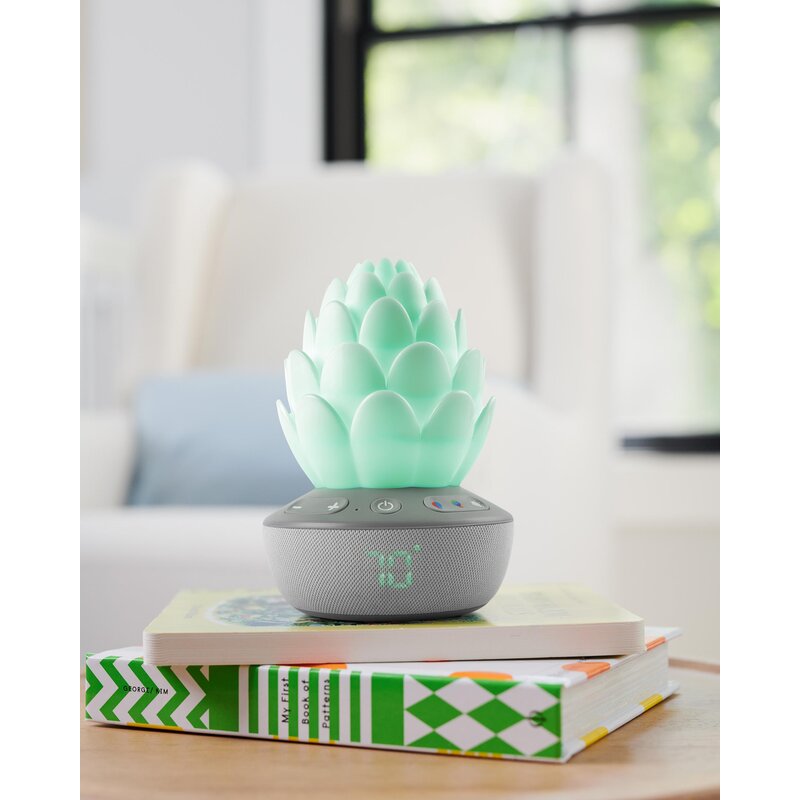 Lampa de veghe, Skip Hop, Succulent Glow, Senzor inteligent activat automat de plansul copilului, Functie de voce personalizata, 8 sunete și melodii, 7 culori statice, Spectacol luminos animat, Termometru, 0 luni+, Multicolor