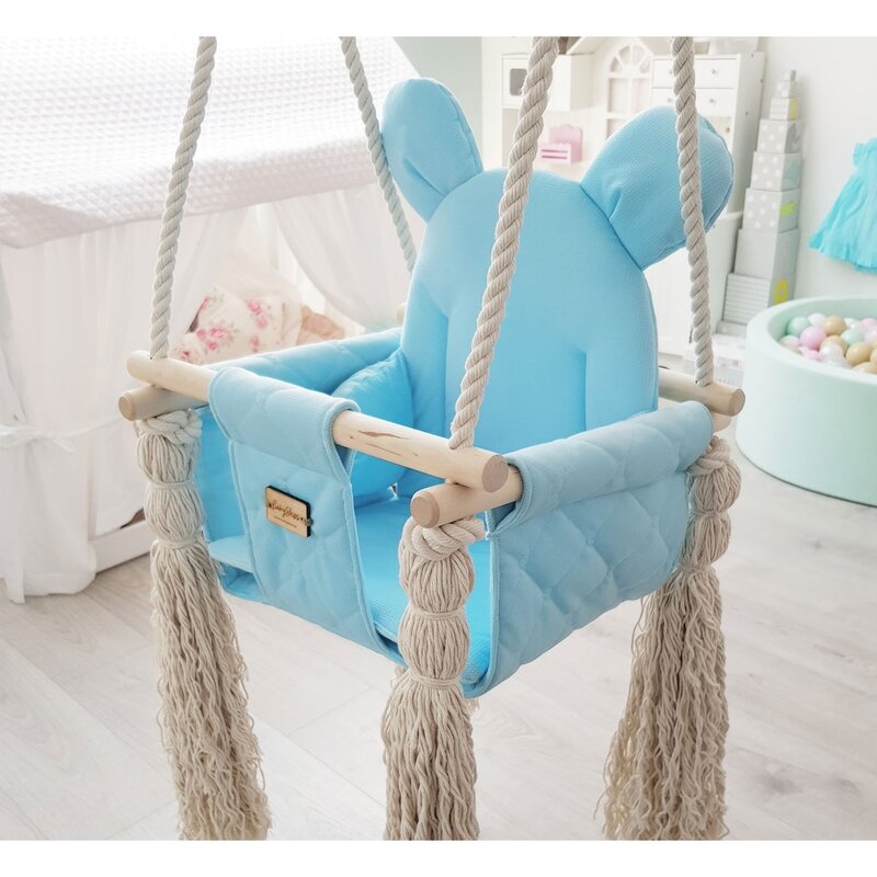 Leagan pentru copii si bebelusi, Catifea Velvet, perna detasabila ursulet Teddy Baby blue