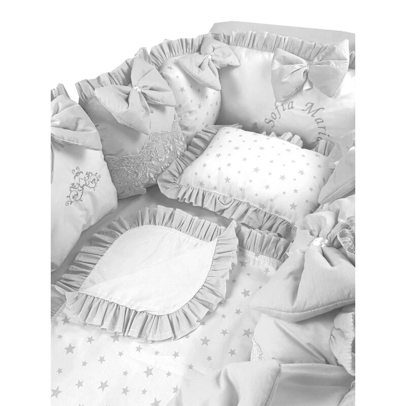 Deseda - lenjeria cu aparatori pat 140x70 cm din 13 pernute gri pal lux by