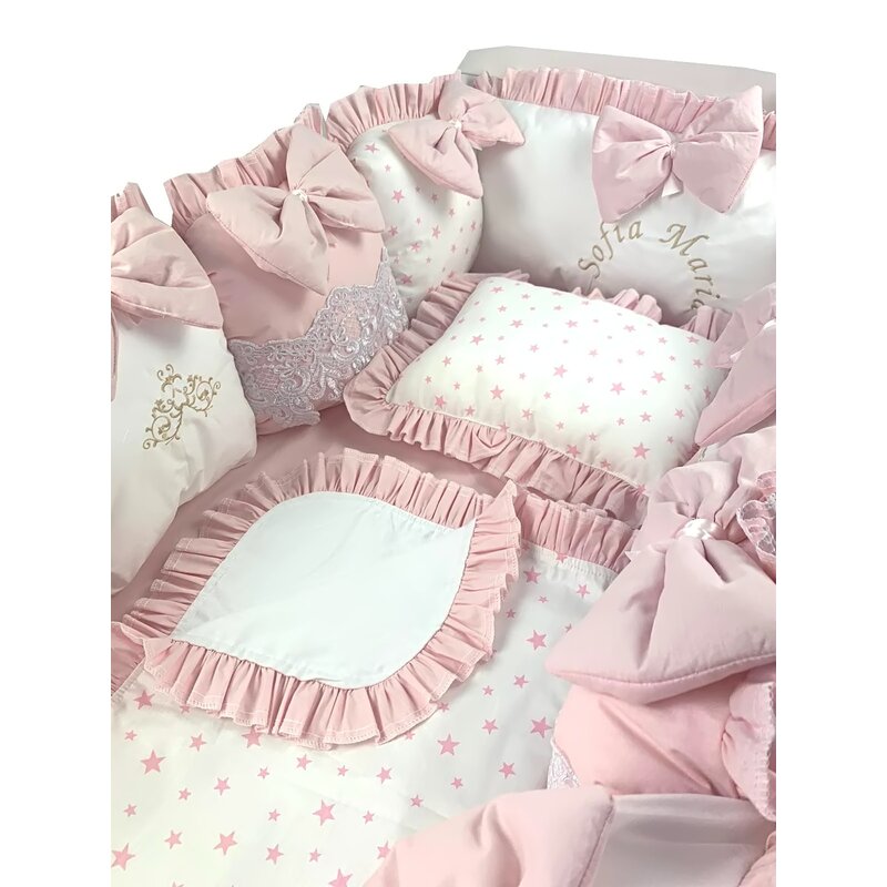 Deseda - lenjeria cu aparatori pat 140x70 cm din 13 pernute roz pal lux by