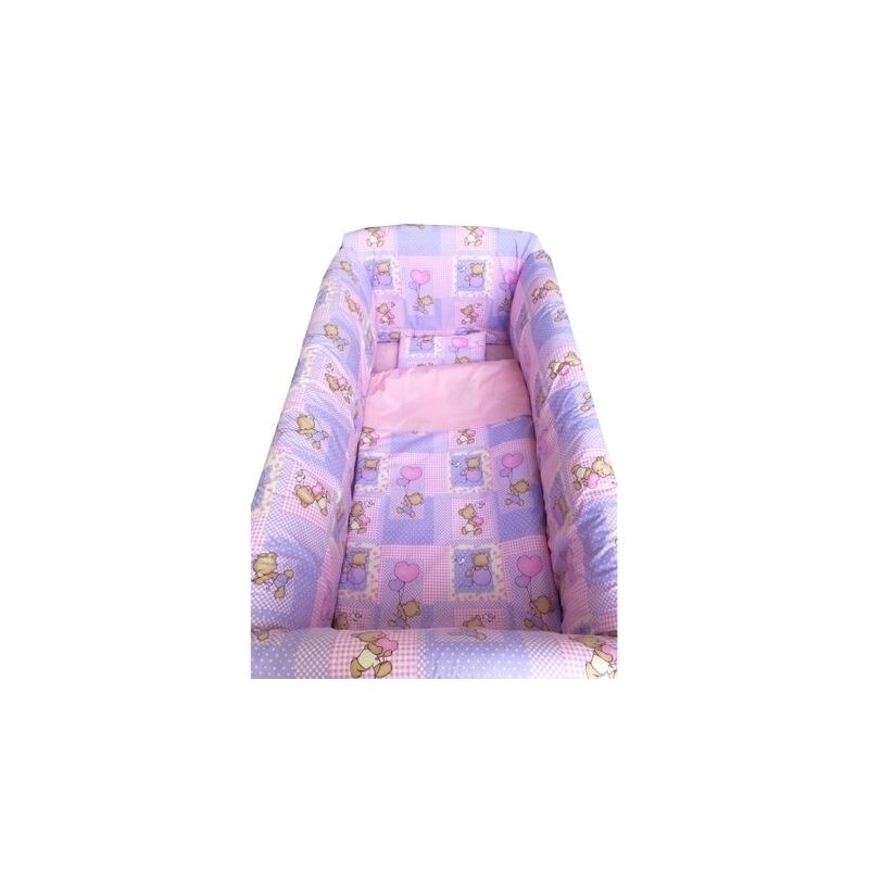 Deseda - lenjeria de patut bebelusi 140x70 cm cu aparatori maxi ursi in carouri pe roz