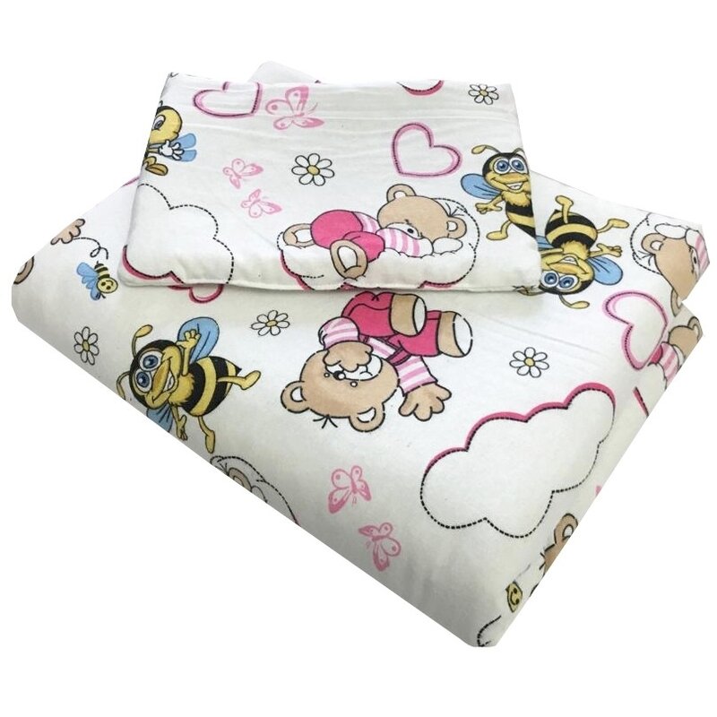 Deseda - lenjerie 3 piese din finet flannel pat 140x70 cm ursi cu albine roz