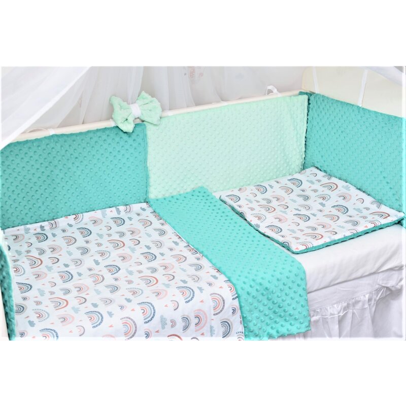 Lenjerie 3 piese patut 140x70 cm model curcubee si plus turquoise