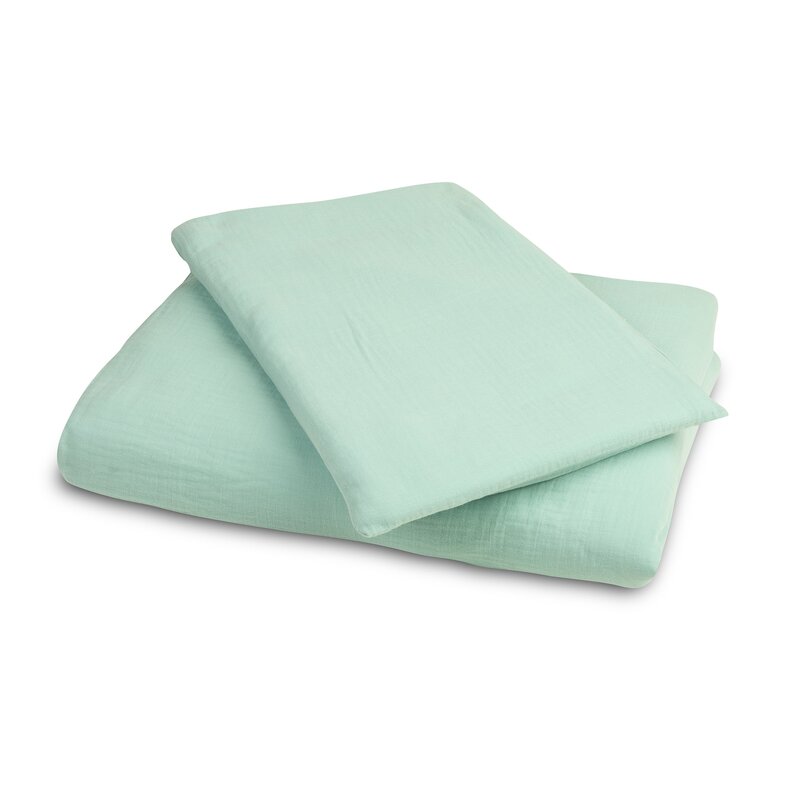 Sensillo - lenjerie 2 piese, muselina, husa perna 60x40 cm, din bumbac, 135x100 cm, verde