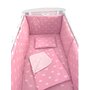 Lenjerie de pat bebelusi 120x60 cm cu aparatori laterale pufoase  cearșaf  păturică dubla și pernuta slim Deseda Coronite albe pe roz - 1