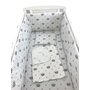 Lenjerie de pat bebelusi 120x60 cm cu aparatori laterale pufoase  cearșaf  păturică dubla și pernuta slim Deseda Coronite Gri pe alb - 1
