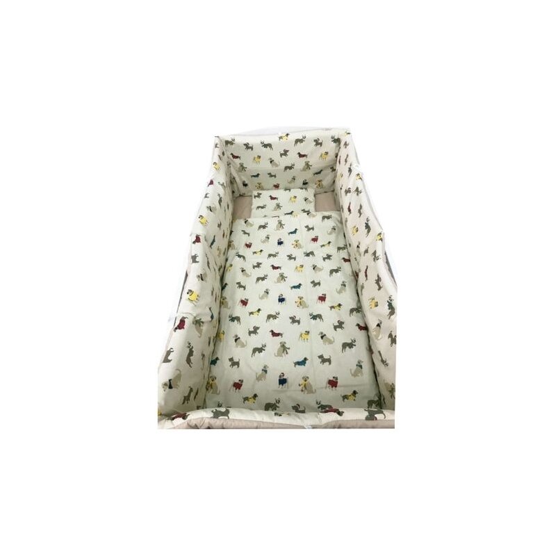 Lenjerie de pat bebelusi 120x60 cm cu aparatori laterale pufoase Deseda Catei pe bej
