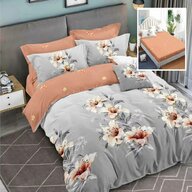 Somnart - Lenjerie de pat finet 6 piese, cearceaf pat cu elastic, cearceaf pilota 200x230, 2 fete perna 50x70, 2 fete perna 70x70, Extra, Model Gri cu flori crem