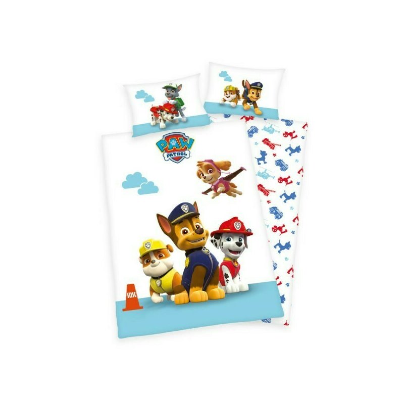 Herding - lenjerie 2 piese reversibila paw patrol din bumbac, 135x100 cm