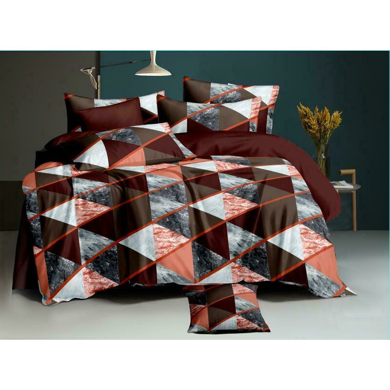 Somnart - Lenjerie de pat pentru 2 persoane Coral Ultrasleep , microfibra, 4 piese, imprimeu orange design