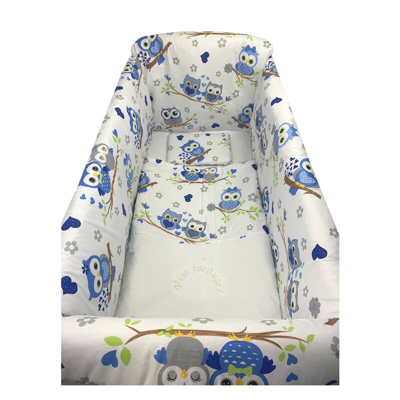 Deseda - lenjerie de patut bebelusi 140x70 cm cu aparatori maxi bufnite albastre